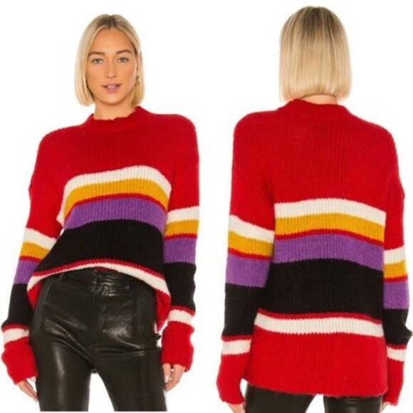 NWT Sanctuary x REVOVLE Party Stripe Sweater Wool Alpaca Soft Red Yellow Purple - Picture 2 of 16
